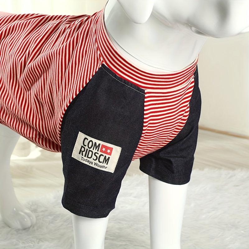 Pet Red And Strip Graphic Dog T shirt For Medium And Large Dogs