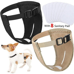 Washable Female Dog Diaper Reusable Adjustable Sanitary Pant Wrap 8 Cotton Pads