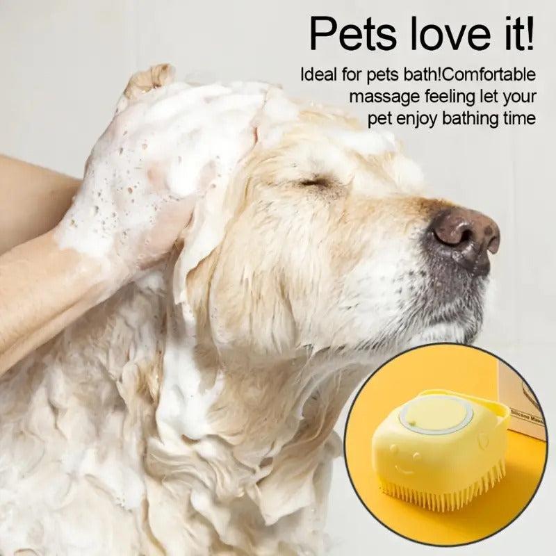 Silicone Pet Grooming Brush with Shampoo Dispenser