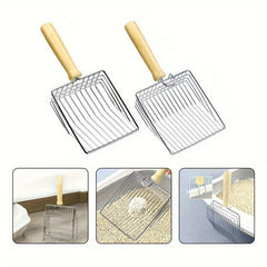 Stainless Steel Cat Litter Shovel with Wooden Handle
