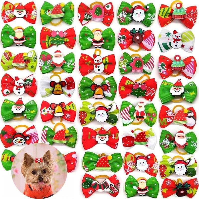 10pcs Christmas Dog Bow Ties Dog Hair Accessories Pet Dog Hair Bows