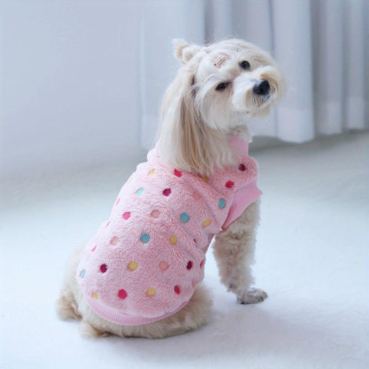 Pet Candy colored Polka dot Dog Clothes Coral Fleece Warm Pullover
