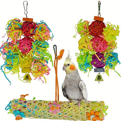 3pcs Parrot Toys Set - Shredded Paper Rattan Ball Bird Toy