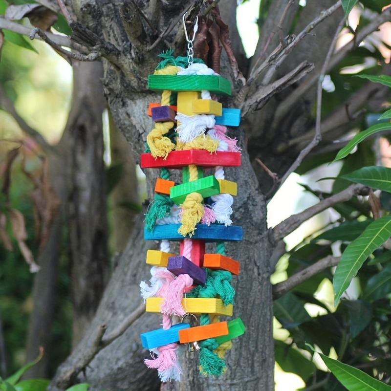 Colorful Wooden Parrot Chewing Toys for Bird Cage Biting
