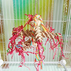 Bird Toy Parrot Standing Pole Chew Toys Handwoven Colorful Shredded Paper Toy