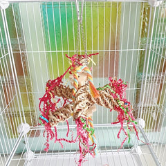 Bird Toy Parrot Standing Pole Chew Toys Handwoven Colorful Shredded Paper Toy