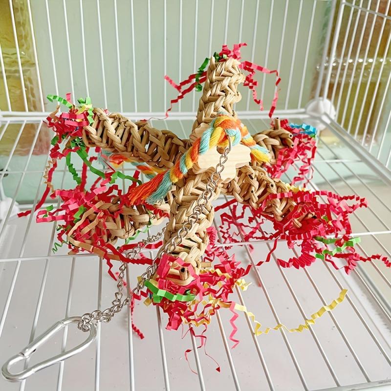 Bird Toy Parrot Standing Pole Chew Toys Handwoven Colorful Shredded Paper Toy