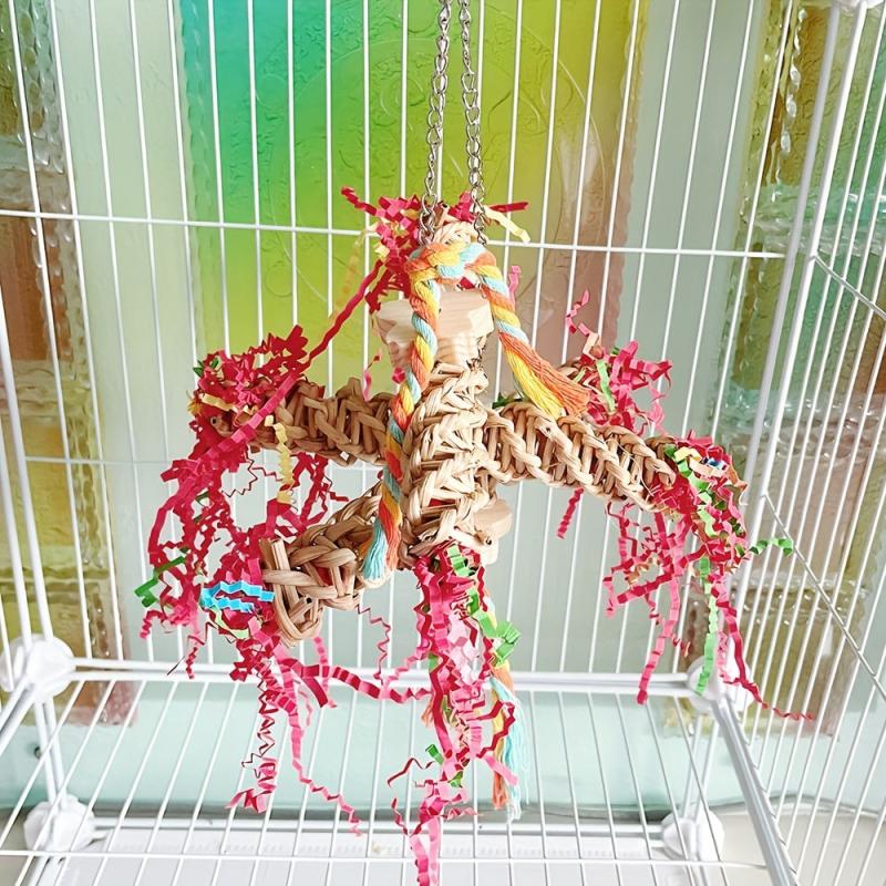 Bird Toy Parrot Standing Pole Chew Toys Handwoven Colorful Shredded Paper Toy