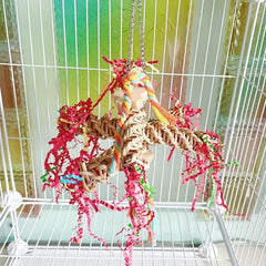 Bird Toy Parrot Standing Pole Chew Toys Handwoven Colorful Shredded Paper Toy