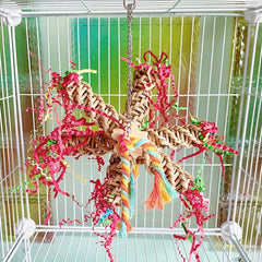 Bird Toy Parrot Standing Pole Chew Toys Handwoven Colorful Shredded Paper Toy