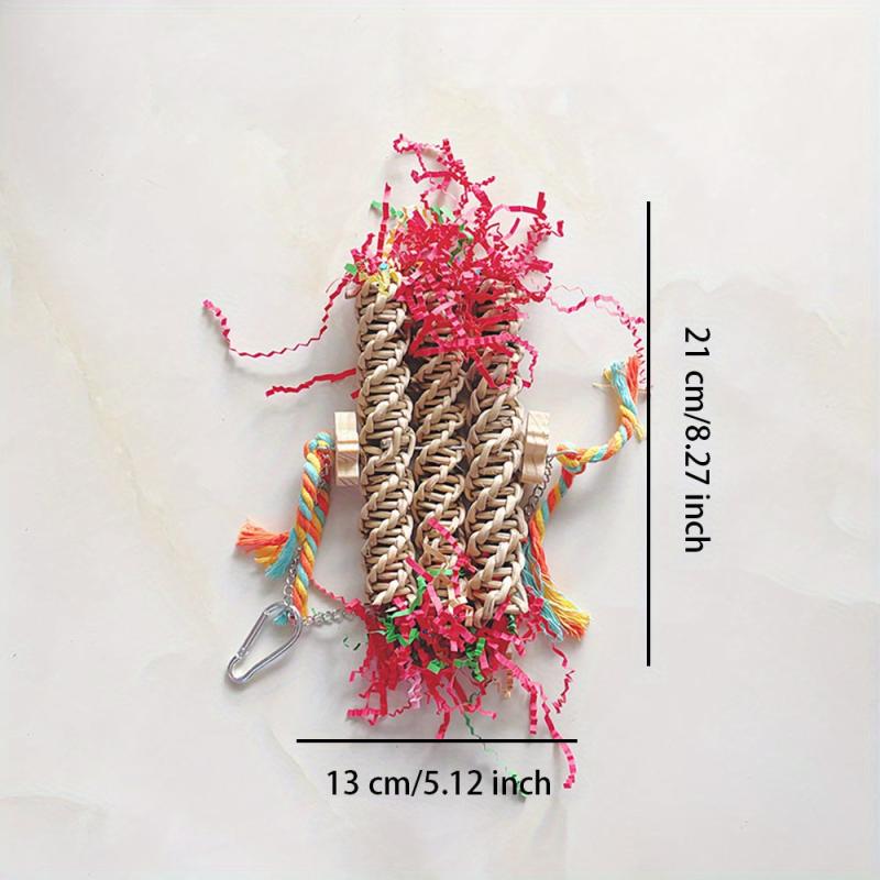 Bird Toy Parrot Standing Pole Chew Toys Handwoven Colorful Shredded Paper Toy