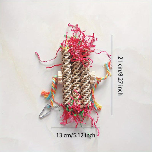Bird Toy Parrot Standing Pole Chew Toys Handwoven Colorful Shredded Paper Toy
