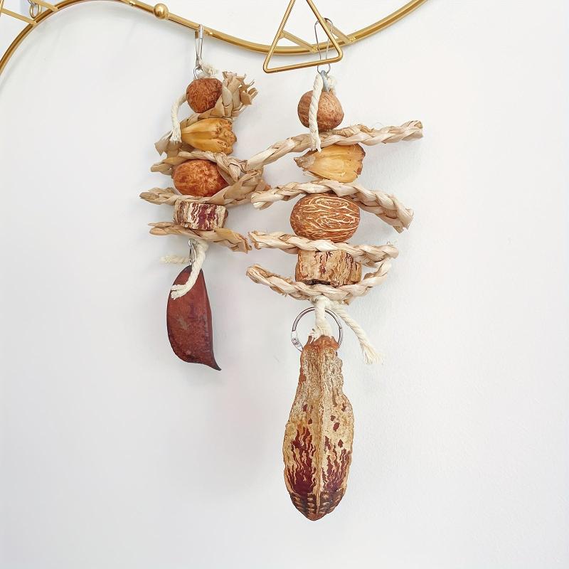 Natural Corn Leaf and Nut Bird Chew Toy with Stainless Steel Hook