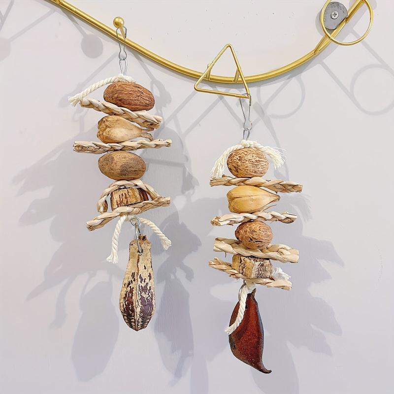 Natural Corn Leaf and Nut Bird Chew Toy with Stainless Steel Hook