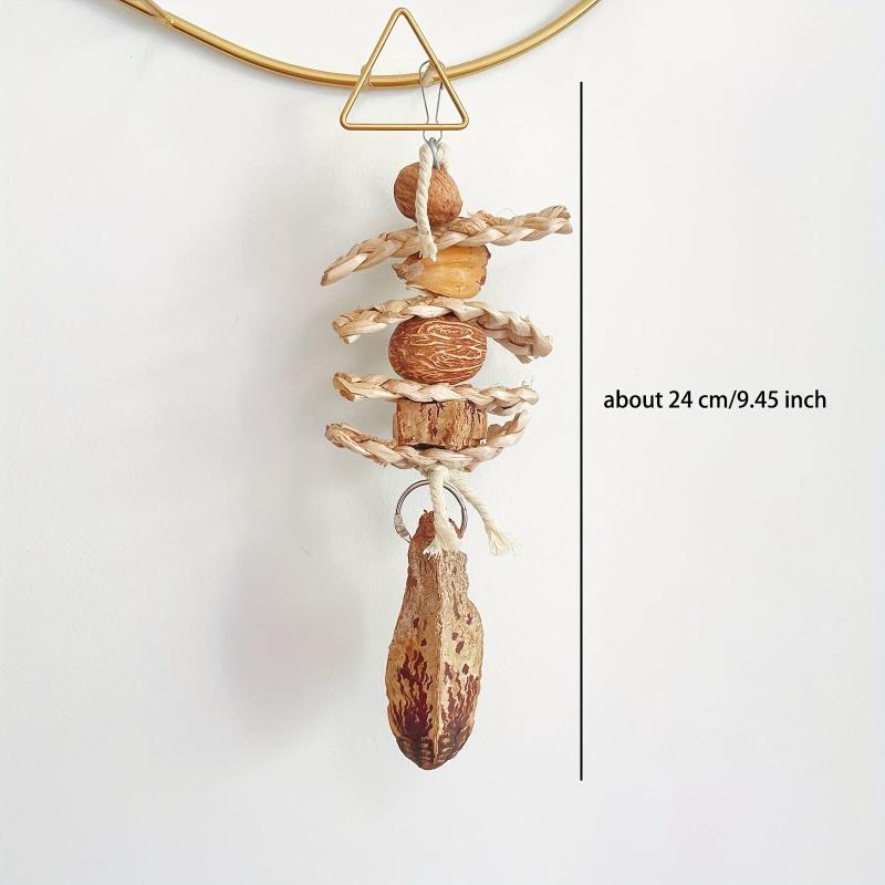 Natural Corn Leaf and Nut Bird Chew Toy with Stainless Steel Hook