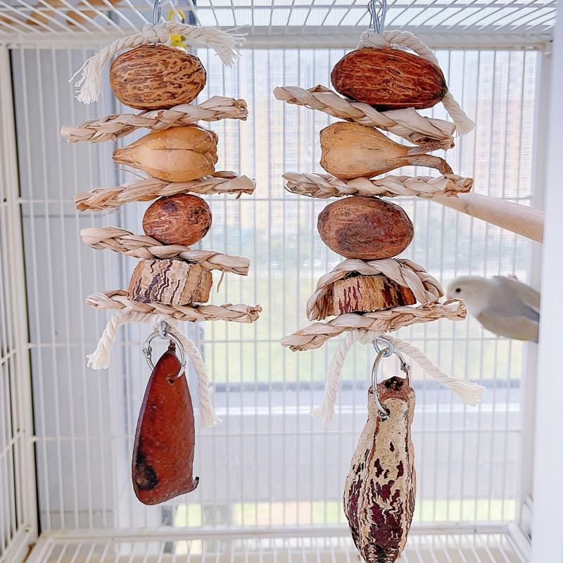 Natural Corn Leaf and Nut Bird Chew Toy with Stainless Steel Hook