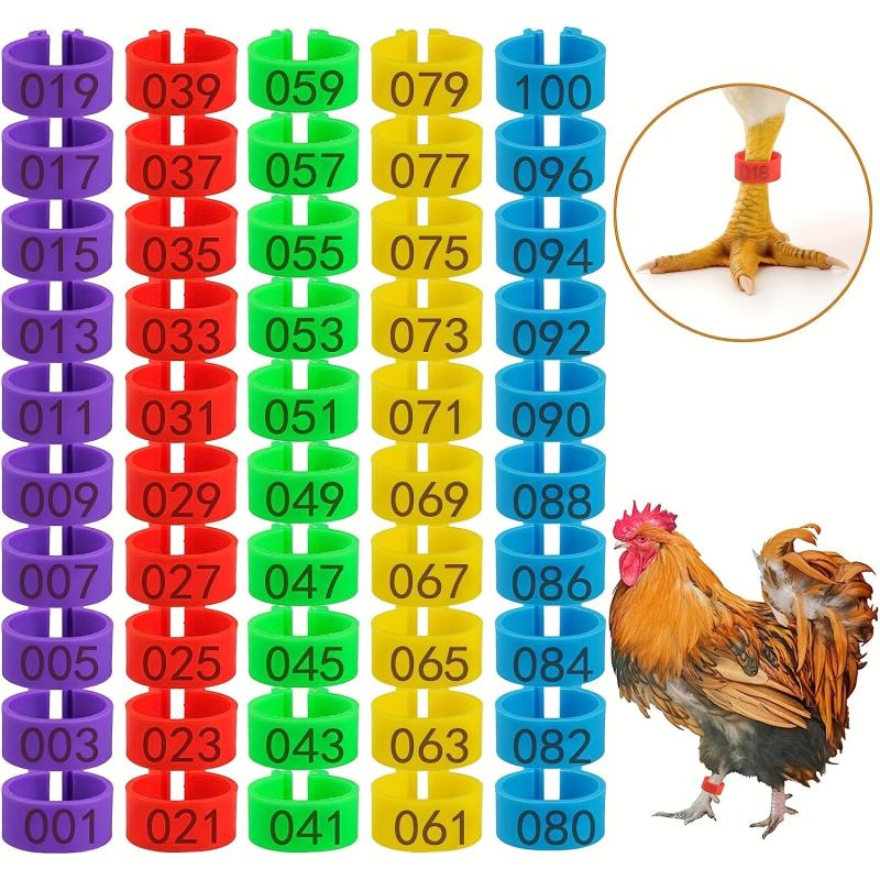 100pcs Numbered Chicken Leg Bands, 5 Colors
