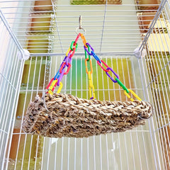 Colorful Parrot Swing Foraging Chew Toy Seagrass Mat Bird Hammock