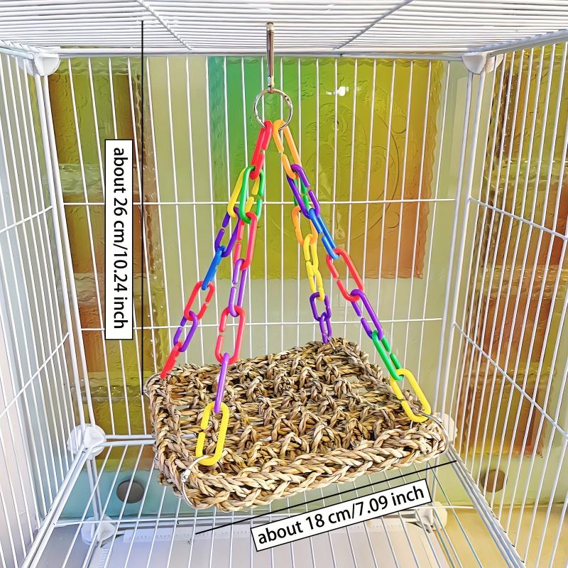 Colorful Parrot Swing Foraging Chew Toy Seagrass Mat Bird Hammock