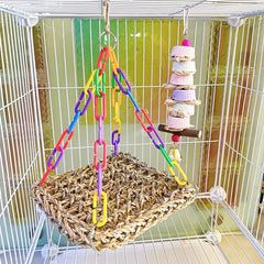 Colorful Parrot Swing Foraging Chew Toy Seagrass Mat Bird Hammock