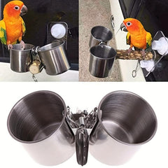 Stainless Steel Parrot Myna Bird Feeder & Water Bowls
