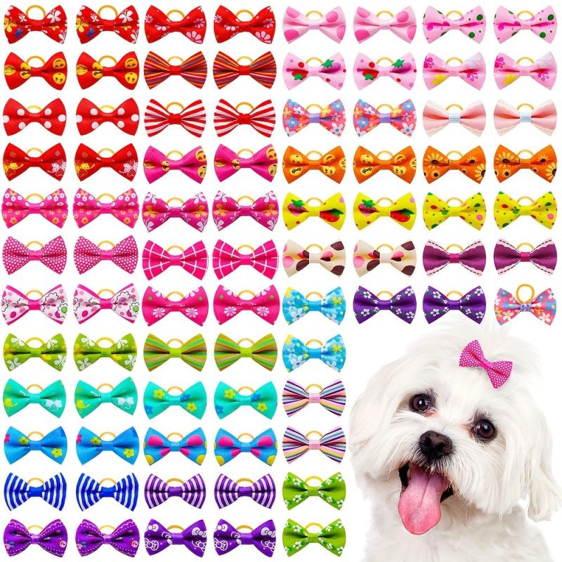 50pcs Mixed Bow Decor Rubber Band Dog Hair Accessories