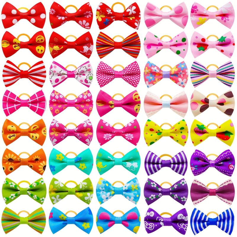 50pcs Mixed Bow Decor Rubber Band Dog Hair Accessories