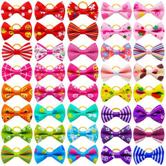 50pcs Mixed Bow Decor Rubber Band Dog Hair Accessories