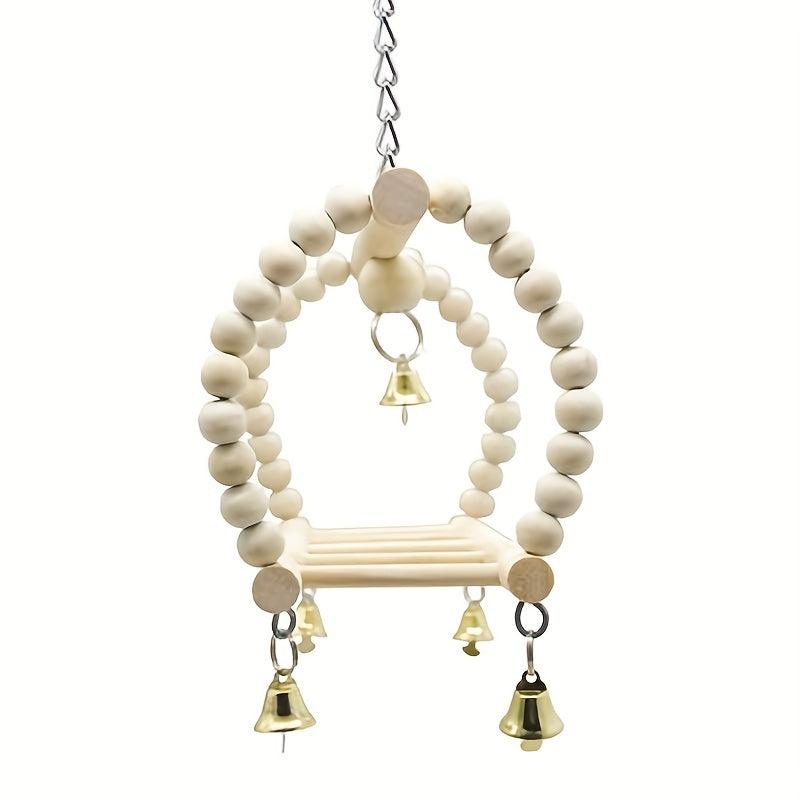 Wooden Hanging Bell Bird Cage Toy for Small Birds