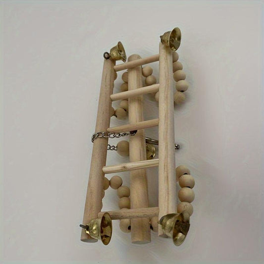 Wooden Hanging Bell Bird Cage Toy for Small Birds