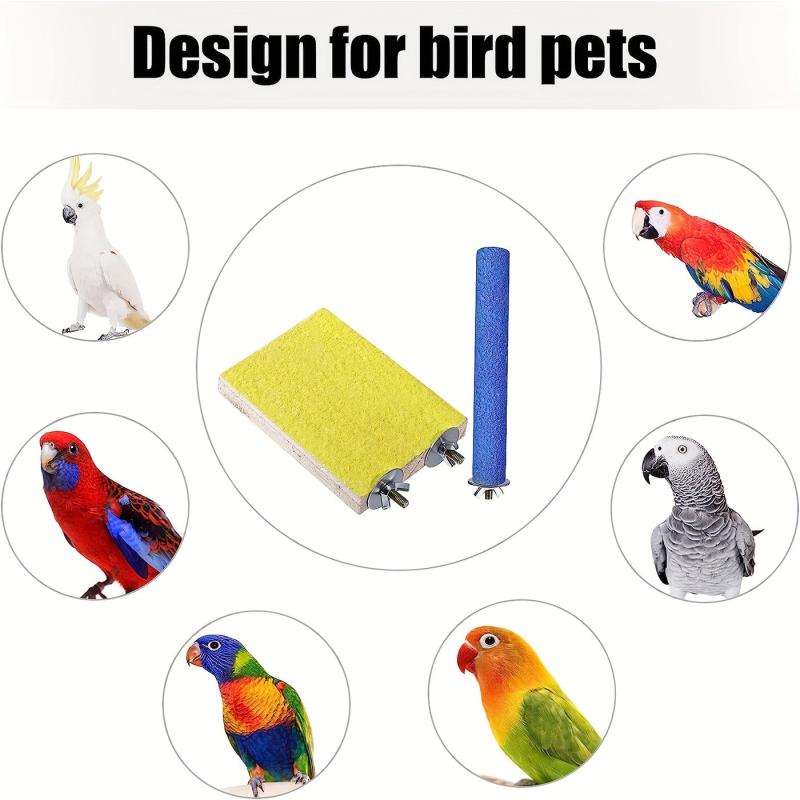 Colorful Bird Perch Stand with Grinding Stick for Parakeets Cockatiels Conures