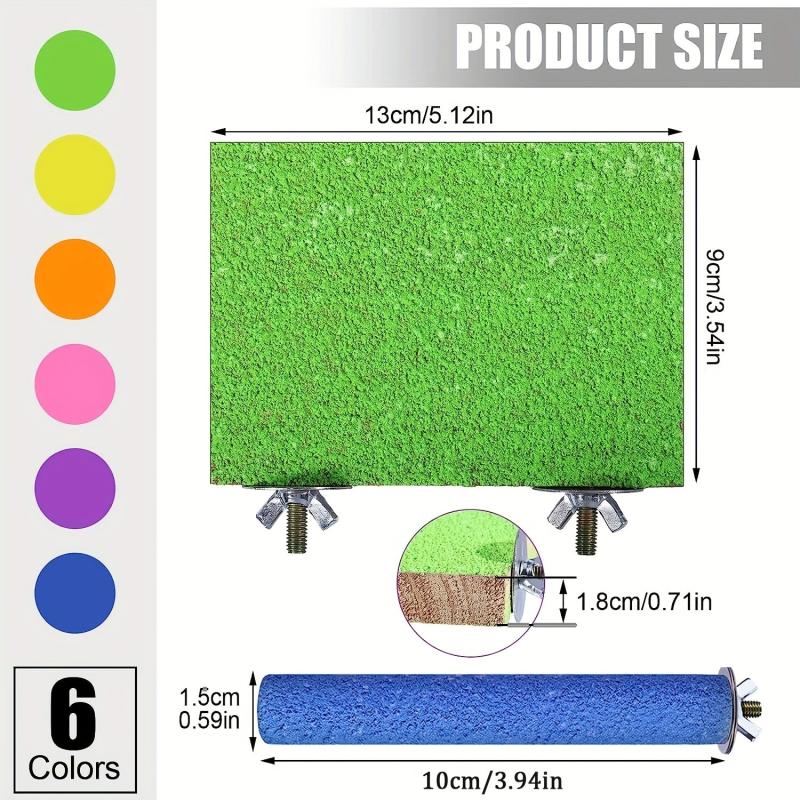 Colorful Bird Perch Stand with Grinding Stick for Parakeets Cockatiels Conures