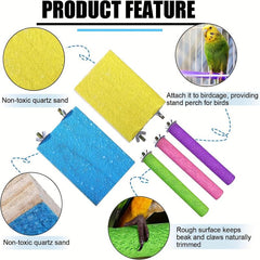 Colorful Bird Perch Stand with Grinding Stick for Parakeets Cockatiels Conures