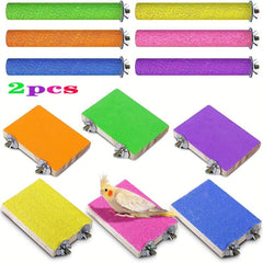 Colorful Bird Perch Stand with Grinding Stick for Parakeets Cockatiels Conures