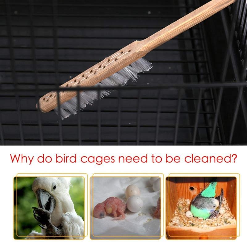 Long Handle Wooden Bird Cage Brush for Pet Bird Parrot Cage Nest