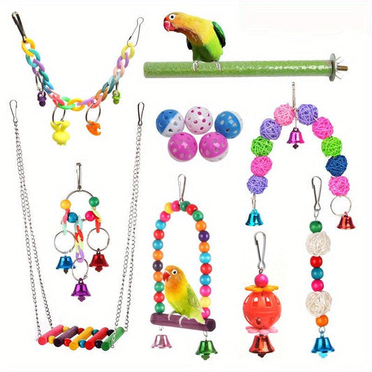 13pc Colorful Bird Chewing Toys Set Swing Parrot Toys