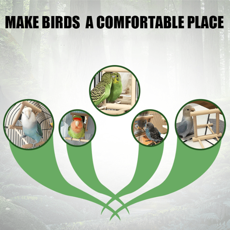 Pet Bird Station Stand with Mirror Parrot Toy Perch