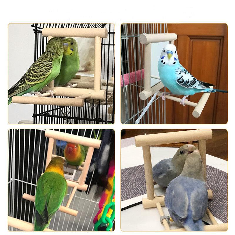 Pet Bird Station Stand with Mirror Parrot Toy Perch