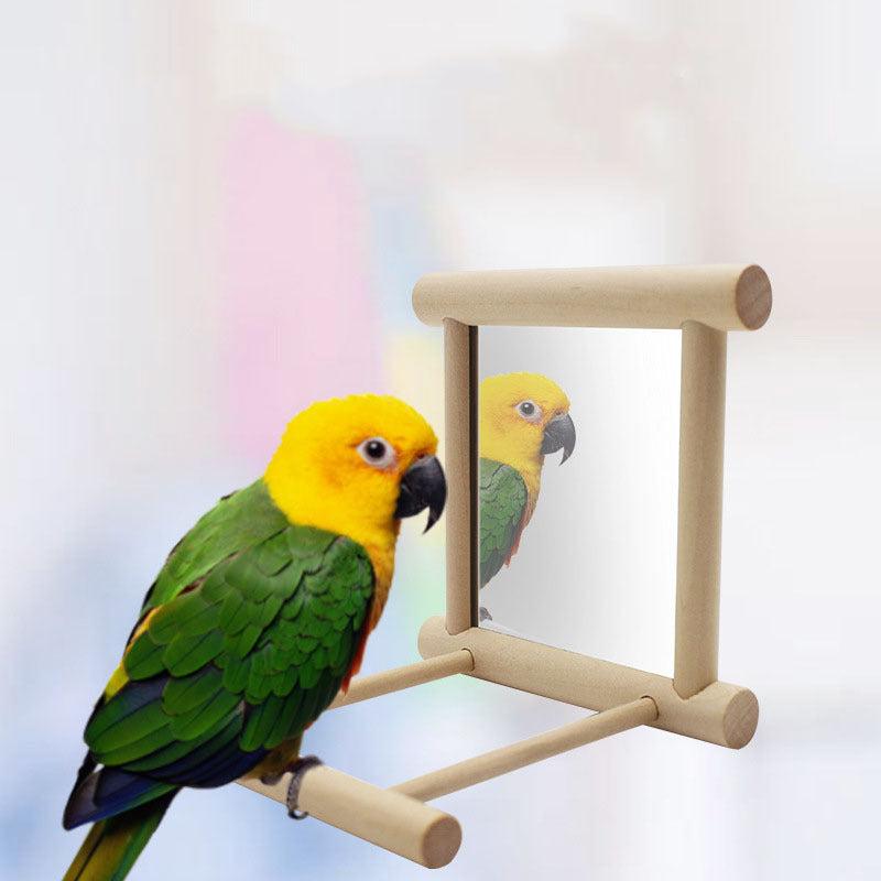 Pet Bird Station Stand with Mirror Parrot Toy Perch