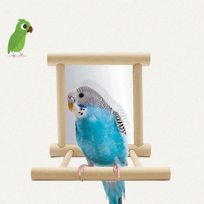 Pet Bird Station Stand with Mirror Parrot Toy Perch