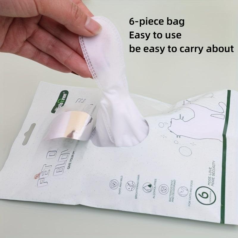 6pcs Pet Cleaning Gloves For Dog And Cat - Deodorizing Wipes