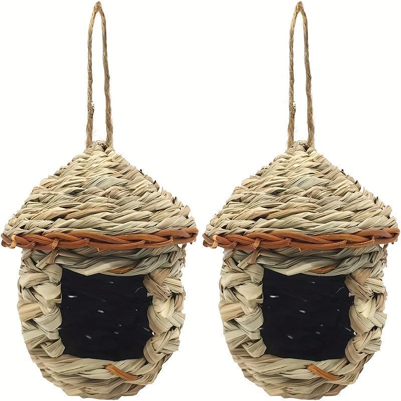 2pcs Handwoven Straw Bird Nest House for Outdoor Birds