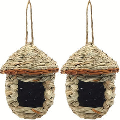 2pcs Handwoven Straw Bird Nest House for Outdoor Birds