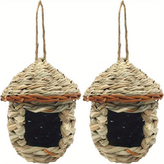 2pcs Handwoven Straw Bird Nest House for Outdoor Birds