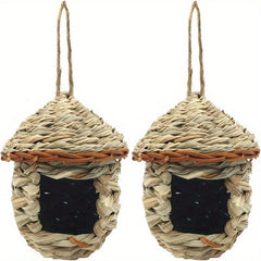 2pcs Handwoven Straw Bird Nest House for Outdoor Birds