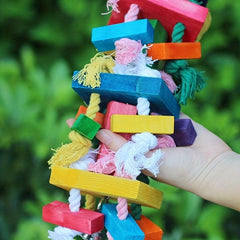 Colorful Parrot Chewing Toy with Rope, Wood Cage Bite Toy