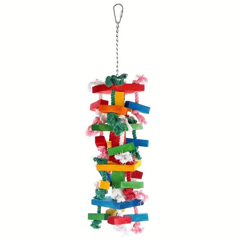 Colorful Parrot Chewing Toy with Rope, Wood Cage Bite Toy