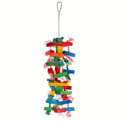 Colorful Parrot Chewing Toy with Rope, Wood Cage Bite Toy