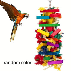 Colorful Parrot Chewing Toy with Rope, Wood Cage Bite Toy