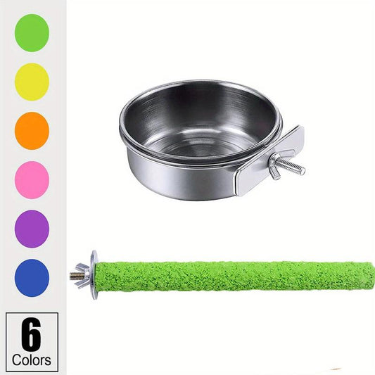 2pcs Stainless Steel Bird Feeding Dish with Perch Stand